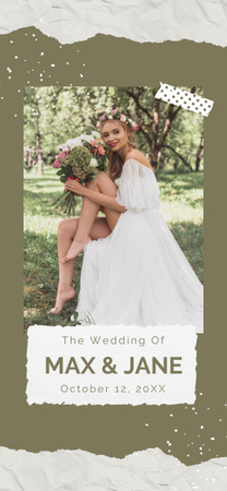 Gyönyörű menyasszony fehér ruhában esküvőre hív Snapchat Moment Filter tervezősablon