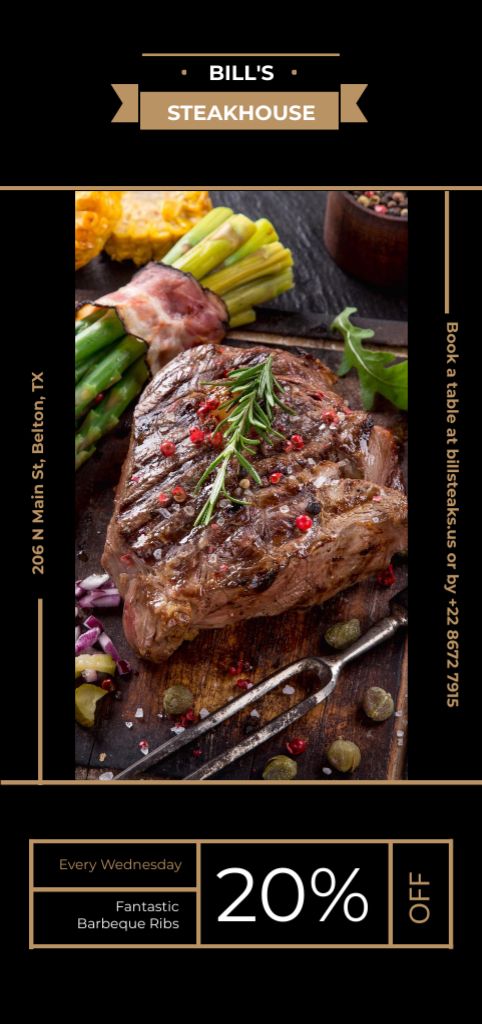 Restaurant Offer with Delicious Grilled Beef Steak Flyer DIN Large Design Template