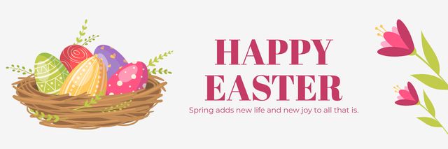 Template di design Easter Greeting with Illustration of Dyed Eggs in Wicker Plate Twitter