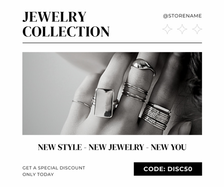 Promo of Jewelry Collection with Rings Facebook Design Template