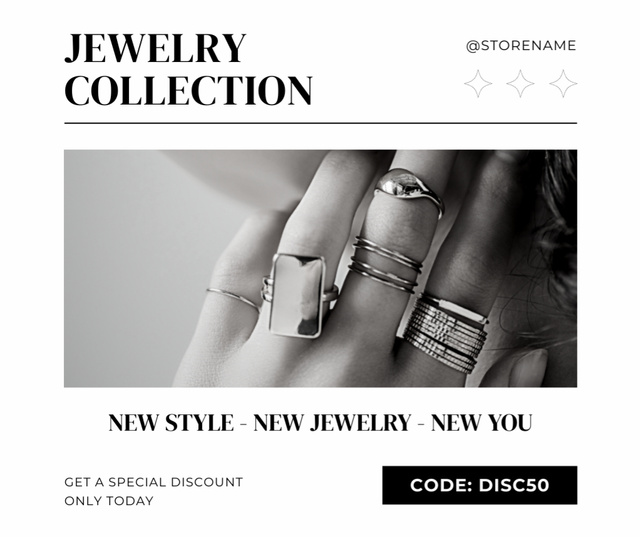 Ontwerpsjabloon van Facebook van Promo of Jewelry Collection with Rings