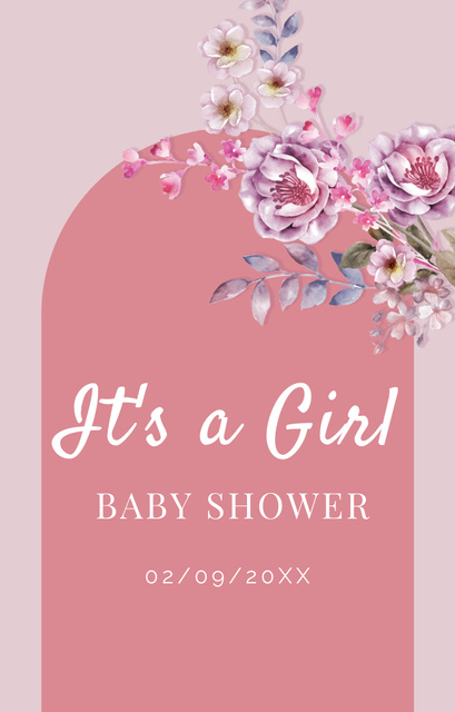 Amazing Baby Shower With Tender Flowers In Pink Invitation 4.6x7.2in Design Template