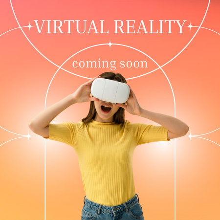 Virtual Reality Glasses Ad with Young Woman Instagram Design Template