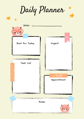 Daily Notes with Cute Cats Schedule Planner Design Template
