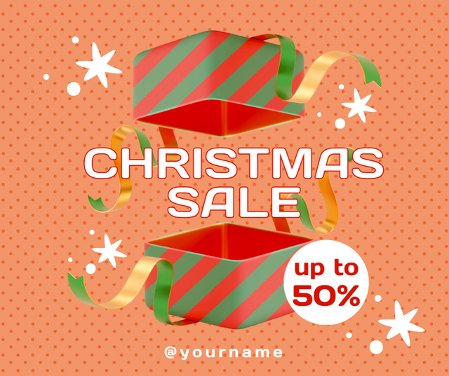 Opened Gift Box with Confetti on Christmas Sale Facebook Design Template