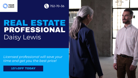 Reliable Real Estate Professional Service With Discount In Blue Full HD video Design Template