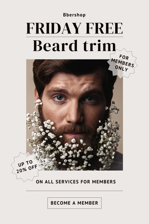 Barbershop Services Offer with Attractive Guy Pinterest Design Template