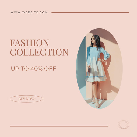 New Clothing Collection Ad with Young Woman in Dress Instagram AD Design Template