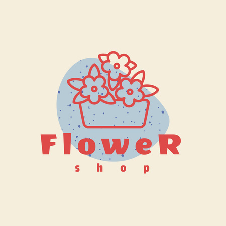 Cute Flowers in Basket for Flower Shop Logo Design Template