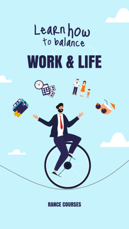Funny Illustration of Man balancing between Work and Life Instagram Storyデザインテンプレート