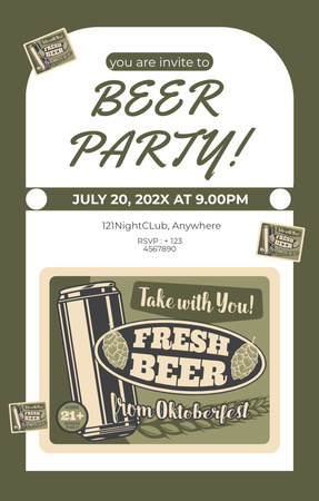 Beer Party's Ad in Retro Style Invitation 4.6x7.2in Design Template