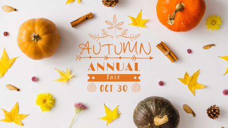 Autumn pumpkins and leaves FB event cover Design Template