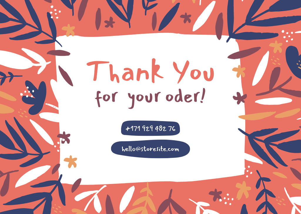 Plantilla de diseño de Thank You For Your Order Message with Leaves Pattern Card 