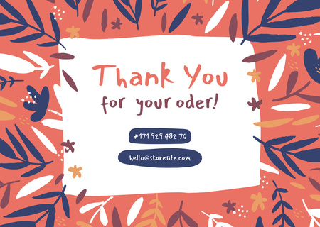 Platilla de diseño Thank You For Your Order Message with Leaves Pattern Card