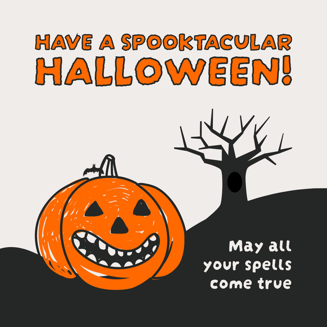 Ontwerpsjabloon van Animated Post van Spooky Halloween Congrats With Pumpkin And Dry Tree