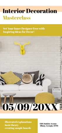 Interior Decoration Masterclass Ad with Modern Living Room Interior Flyer DIN Large Πρότυπο σχεδίασης