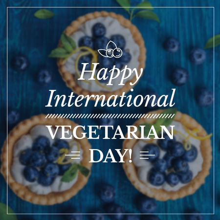 Vegetarian day greeting Cupcakes with Blueberries Instagram AD Tasarım Şablonu