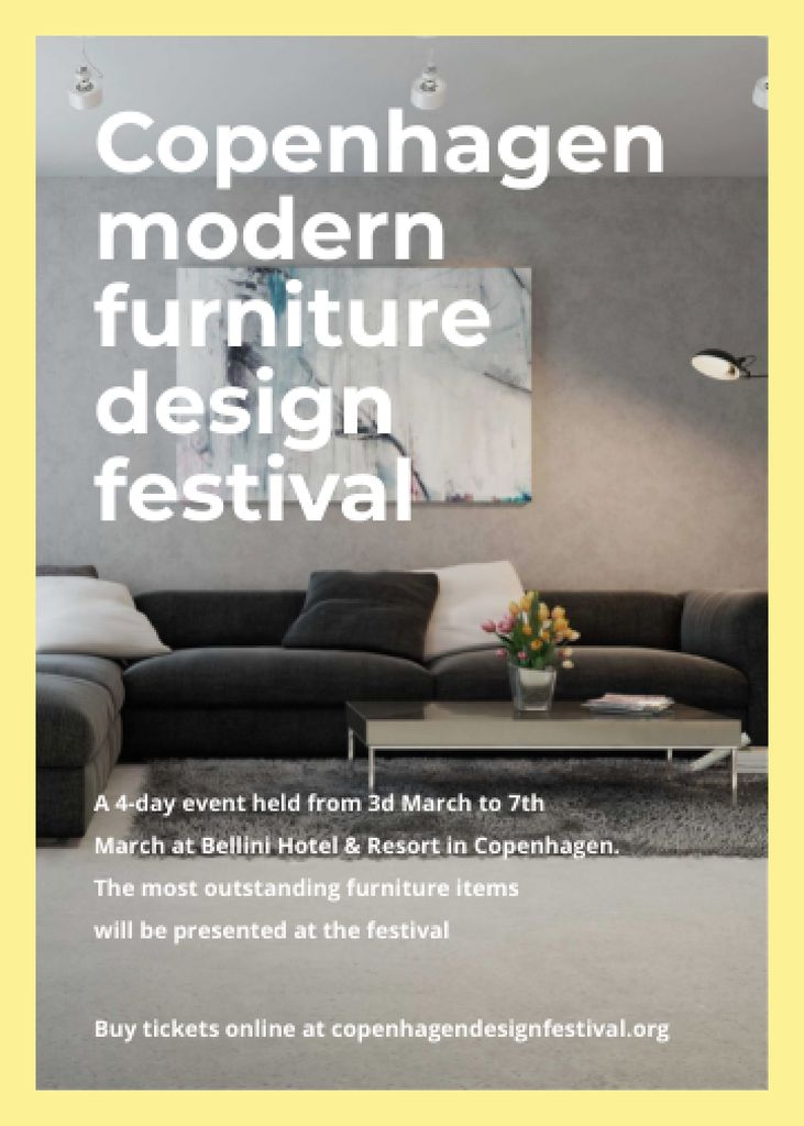 Ontwerpsjabloon van Invitation van Interior Decoration Event Announcement with Sofa in Grey