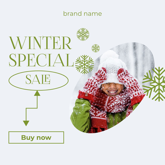 Winter Special Sale Announcement with Woman in Cute Knitwear Instagram AD Tasarım Şablonu