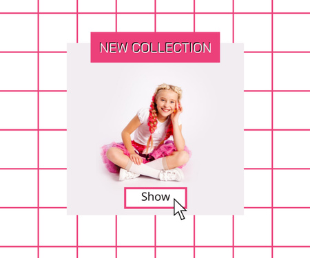 New Kids Collection Announcement with Stylish Little Girl Medium Rectangle Design Template