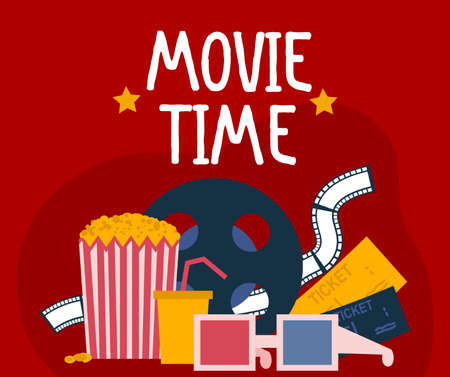 Ontwerpsjabloon van Facebook van Movie Time with Popcorn and Reel