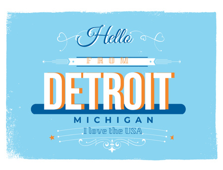 Detroit Sends Regards with Blue Ornament Postcard 4.2x5.5in Design Template