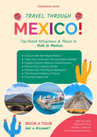 Travel Tour to Mexico Poster A3デザインテンプレート