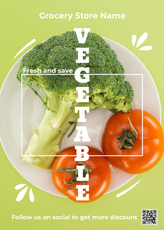 Fresh Vegetables On Plate With Discount Flayer Design Template