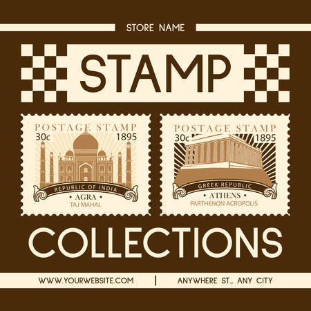 Пропозиція колекцій рідкісних марок в антикварному магазині Instagram AD – шаблон для дизайну