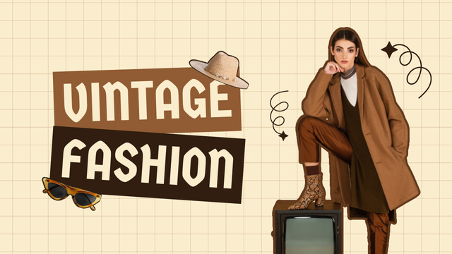 Vintage Fashion with Beautiful Woman Youtube Thumbnail Design Template