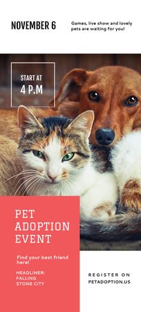 Designvorlage Pet Adoption Event Dog and Cat Hugging für Flyer 3.75x8.25in
