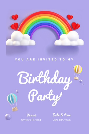 Birthday Party Announcement with Bright Rainbow Invitation 6x9in Design Template