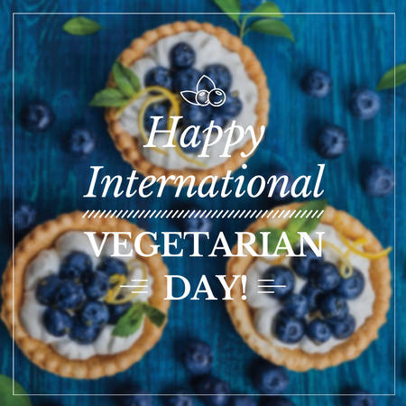 Vegetarian day greeting Cupcakes with Blueberries Instagram AD Design Template