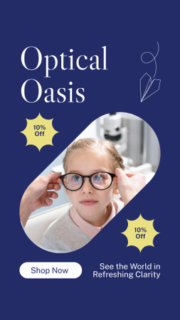 Venda de óculos infantis na Optical Oasis Instagram Story Modelo de Design