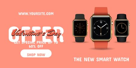 Offer Discounts on Smart Watches on Valentine's Day Twitter Design Template