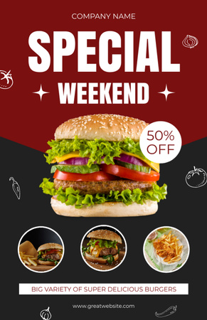 Ontwerpsjabloon van Recipe Card van Speciale weekendmenu-advertentie met fastfood