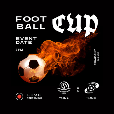 Football Event Announcement with Ball on Fire Instagram Design Template