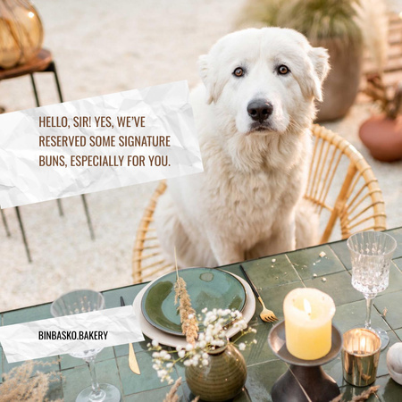 Platilla de diseño Funny Bakery Ad with Cute Dog sitting at Table Instagram
