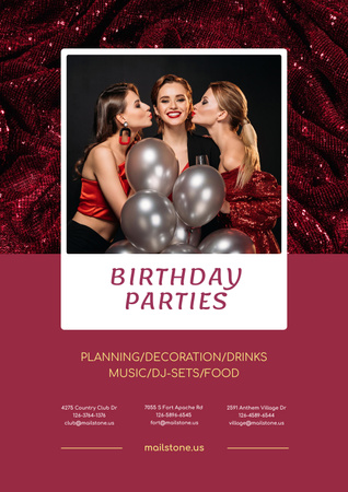 Platilla de diseño Birthday Party Organization Services Girls with Balloons Poster