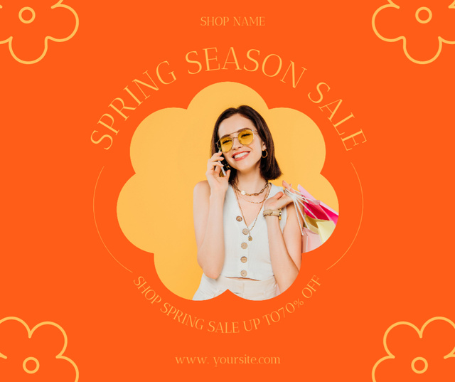 Spring Season  Sale Announcement with Beautiful Young Woman Facebook Modelo de Design