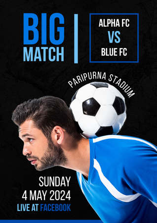 Designvorlage Soccer Match Announcement with Player für Poster
