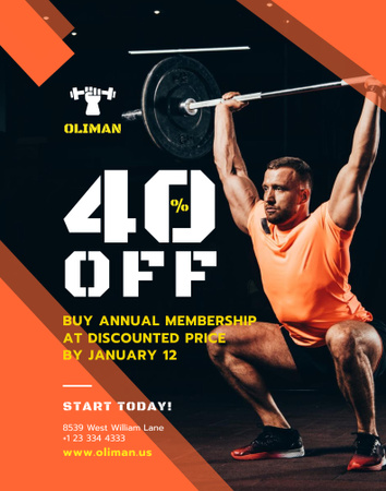 Gym Promotion with Man Lifting Barbell Poster 22x28in Design Template