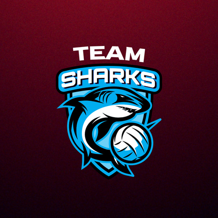 Sport Team Emblem with Shark on Burgundy Logo Design Template