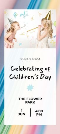 Plantilla de diseño de celebración del día de los niños con niñas con ruidosos Invitation 9.5x21cm 