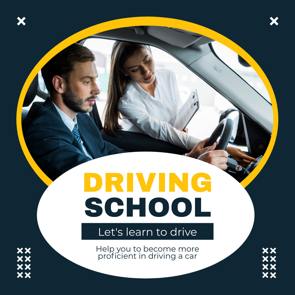 Practical Driving School Lessons Offer In Blue Instagram AD Modelo de Design