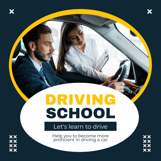 Practical Driving School Lessons Offer In Blue Instagram AD Design Template