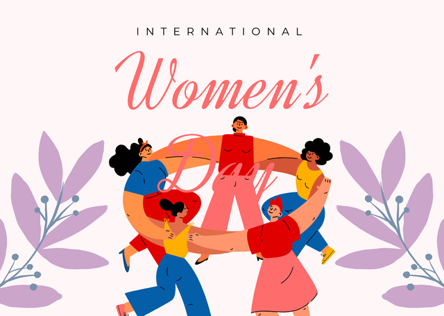 Worldwide Feminine Equality Day Congrats with Women Dancing in Circle Card Design Template
