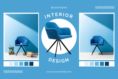 Μπλε καρέκλα στο σχεδιασμό του εσωτερικού Mood Board Πρότυπο σχεδίασης