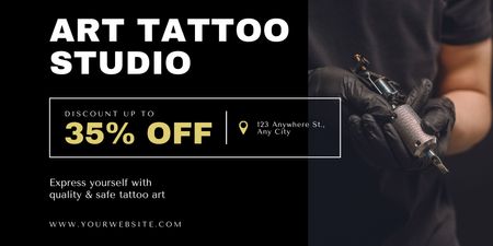 Platilla de diseño Art Tattoo Studio Service With Discount And Master Twitter