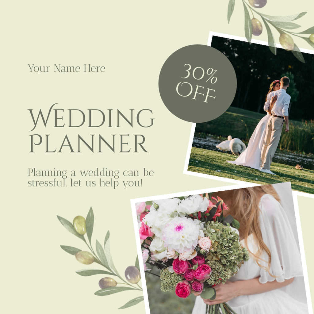 Collage with Discount Offer for Wedding Planning Instagram tervezősablon